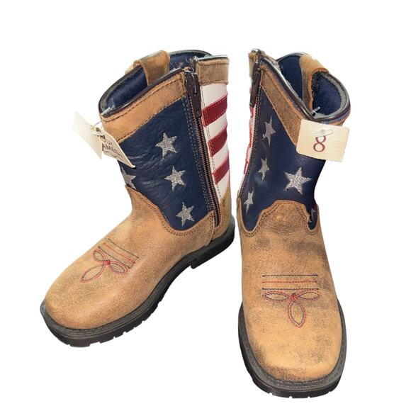 Cody James Toddler USA American Flag Western Boot Broad Square Toe Brown 8D NWTs - Picture 1 of 6